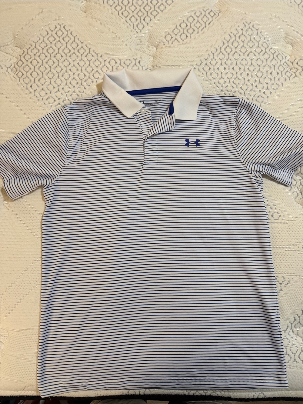 Under Armour White Polo with Navy Stripe Accent
